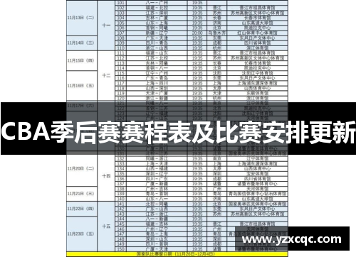 CBA季后赛赛程表及比赛安排更新